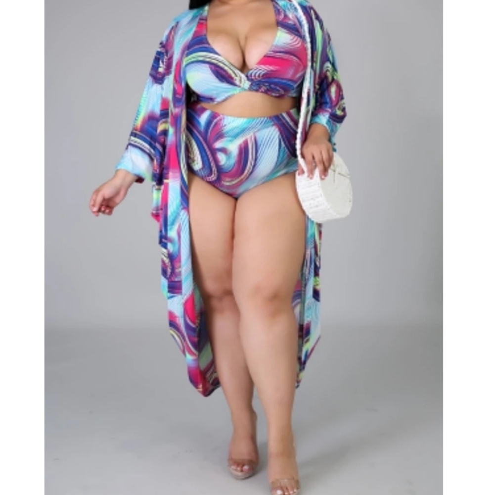 NWT Multicolor Three Piece Swimsuit Set Size XXXL